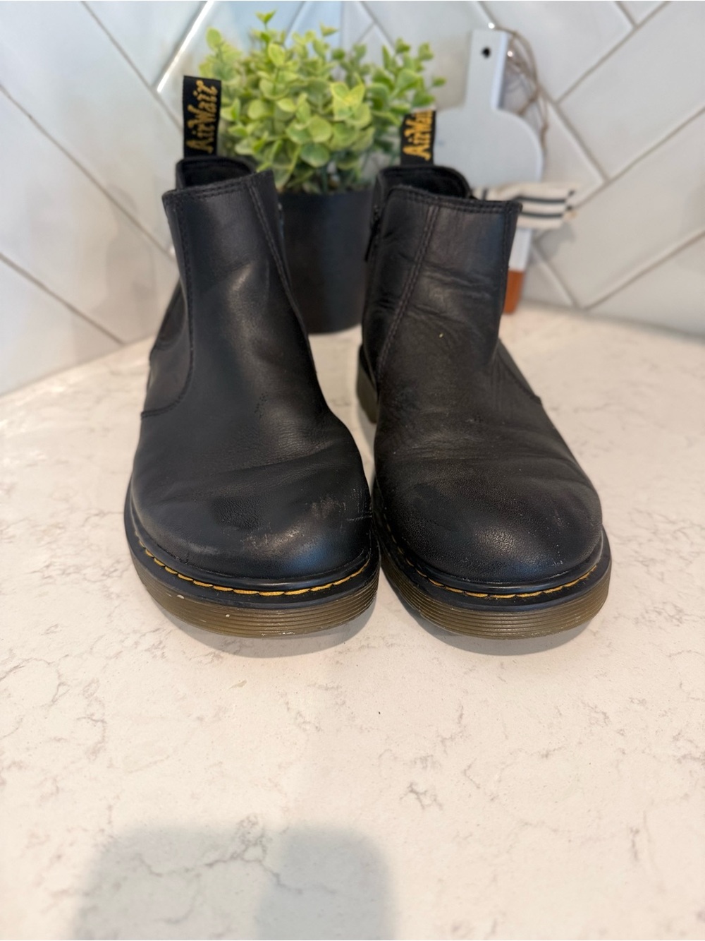 Dr. Martens Black Leather Chukka Boots with Yellow Stitching